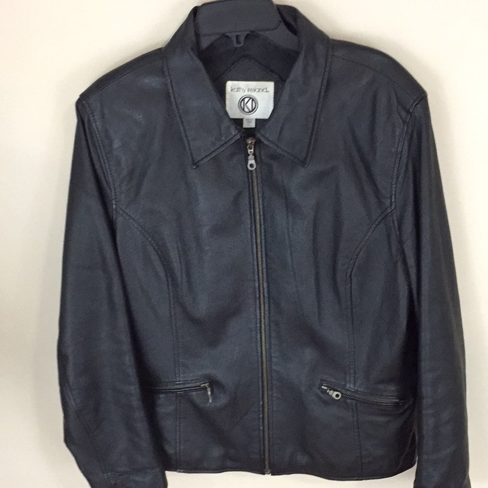 Kathy Ireland Black Leather Moto Jacket Size Large